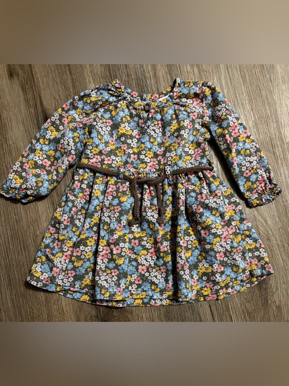 Carter's - Pastel Floral Long-Sleeve Dress with Belt - Size 6 Months